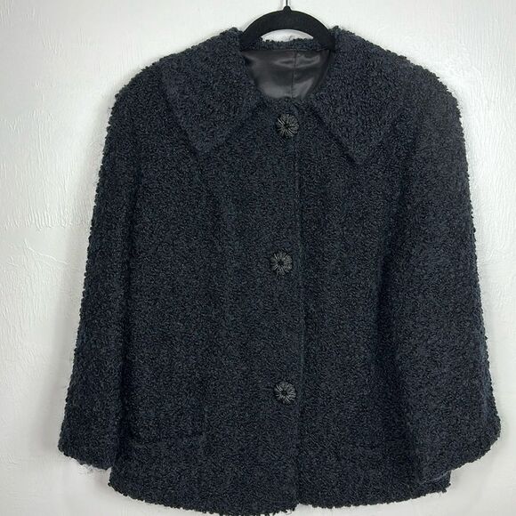 National Board Vintage Fur Wool Button Front Coat In Black Size M - Picture 1 of 9